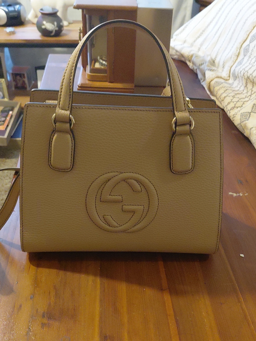 Gucci Taupe Pebbled Leather Top-Handle Satchel